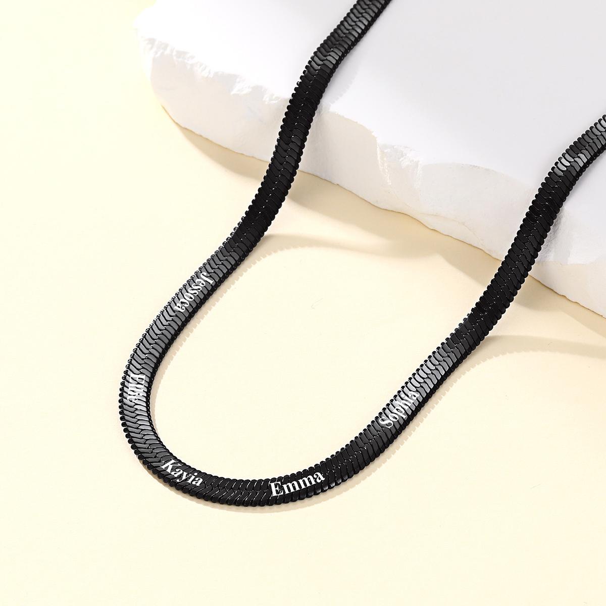 5mm Black Custom Engraved Multiple Names Herringbone Chain Necklace 