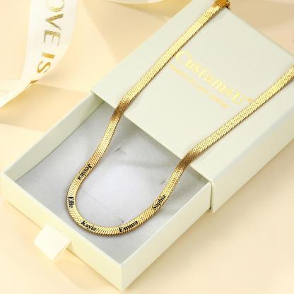 5mm Custom Engraved Multiple Names Herringbone Chain Necklace with Gift Box