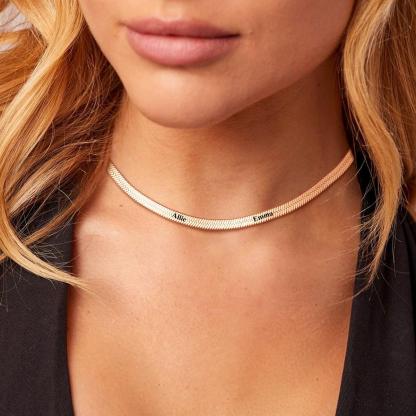 5mm Custom Engraved Multiple Names Herringbone Chain Necklace  for Her