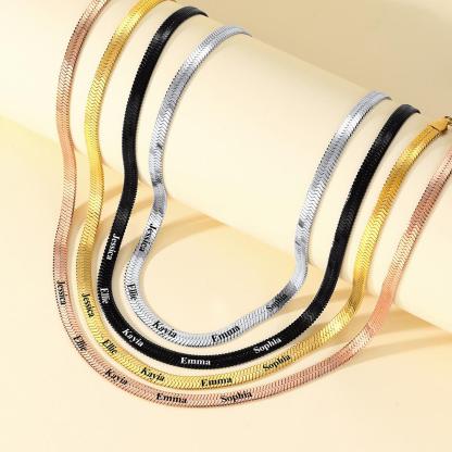 5mm Custom Engraved Multiple Names Herringbone Chain Necklace 4 Colors