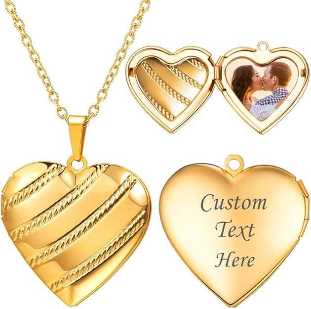 Personalized Photo Heart Locket Necklace for Women gold