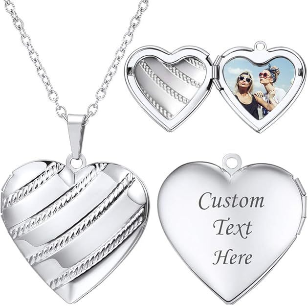 Personalized Photo Heart Locket Necklace for Women silver