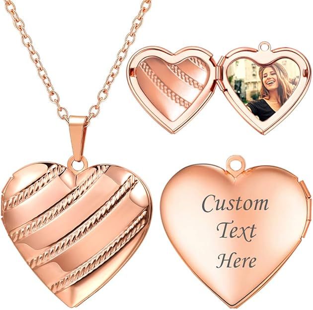 Personalized Photo Heart Locket Necklace for Women rose gold