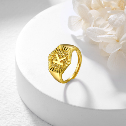 A-Z Letter Initial Ring 18K Gold Plated Statement Hexagon Jewelry