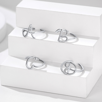 Sterling Silver Statement Initial Adjustable Letter Ring