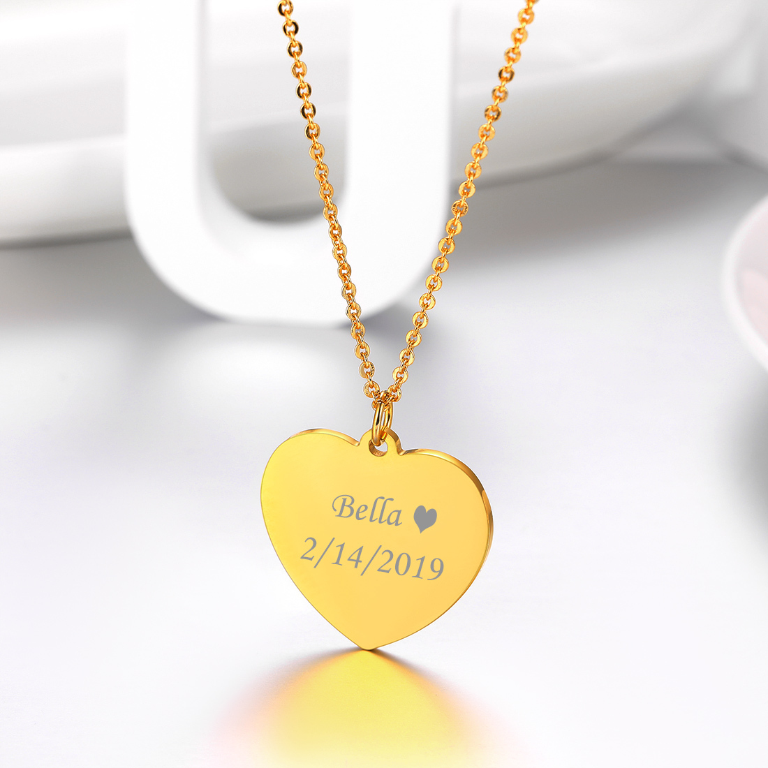 Personalized Engraved Heart Pendant Necklace for Women occasion gold