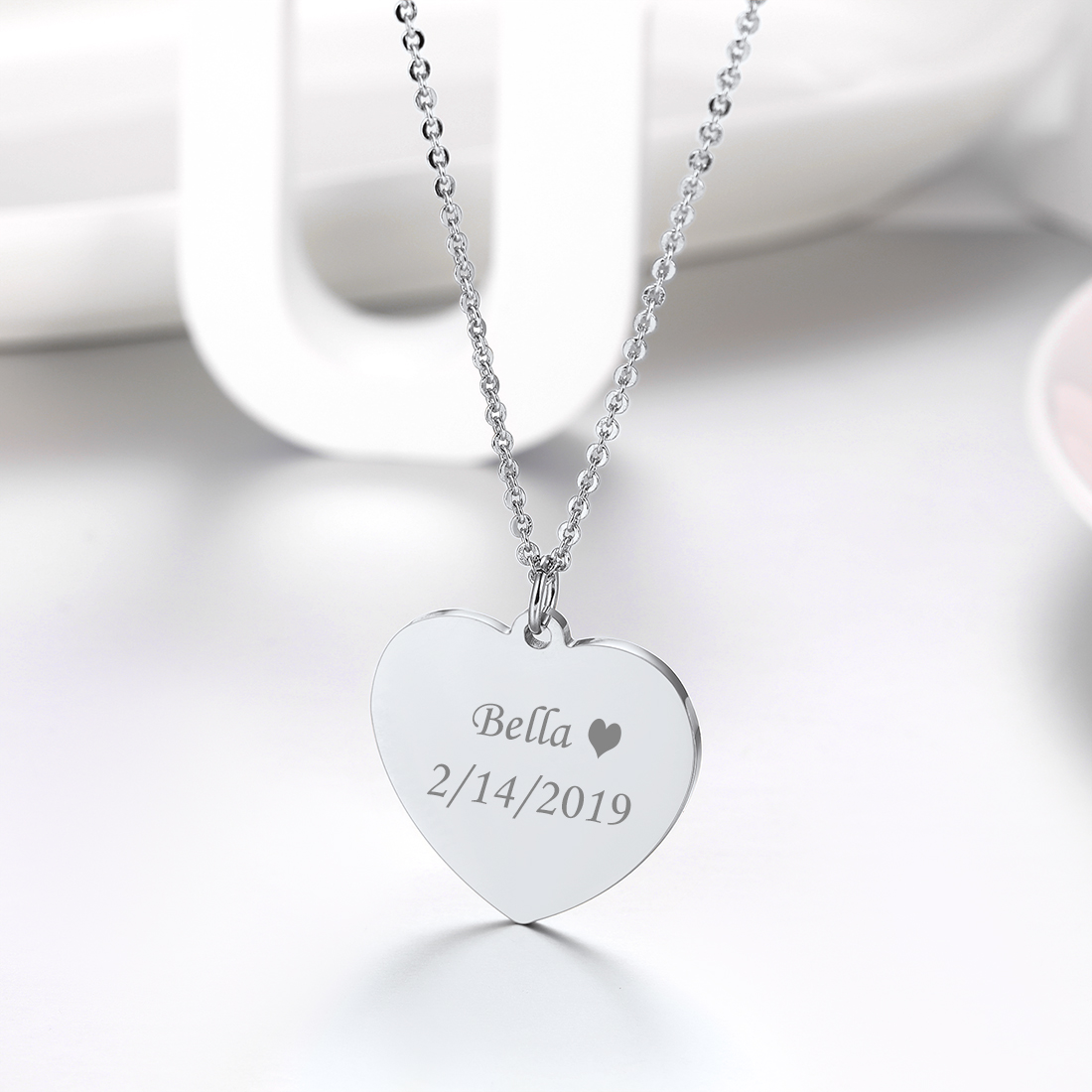 Personalized Engraved Heart Pendant Necklace for Women occasion silver