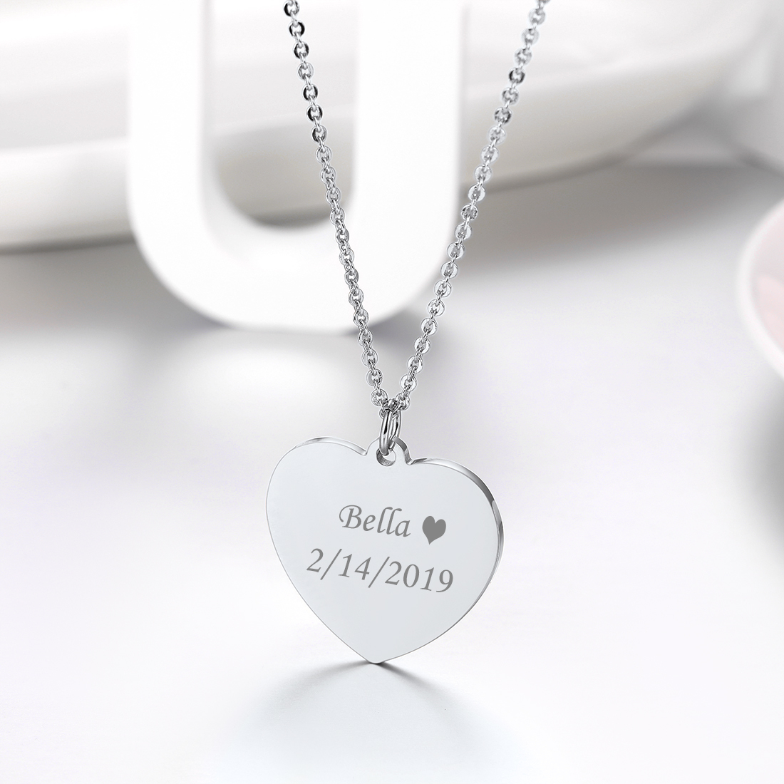 Personalized Engraved Heart Pendant Necklace for Women occasion silver