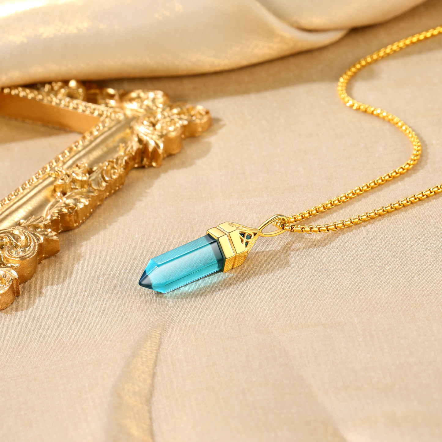 Crystal Pendant Hexagonal Synthetic Birthstone Neckclace 