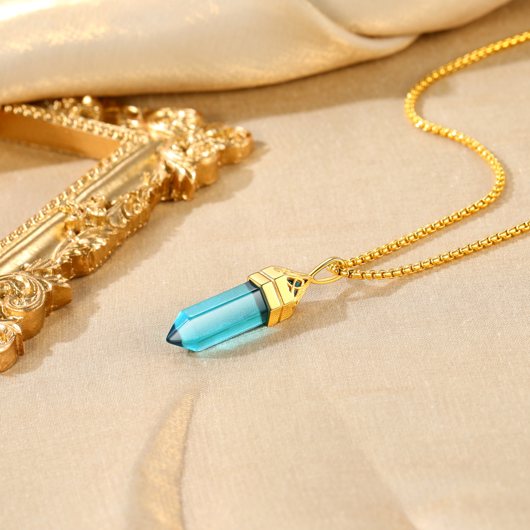 Crystal Pendant Hexagonal Synthetic Birthstone Neckclace 