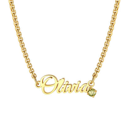 Custom Name Birthstone Chain Necklace for Women