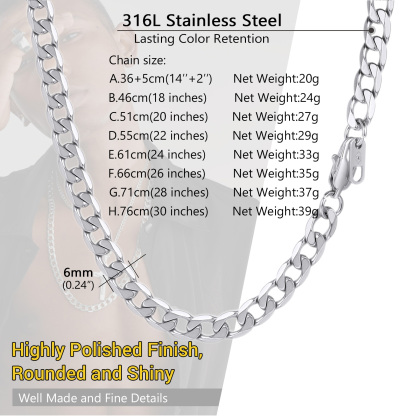 6mm Miami Cuban Chain Punk Necklace Size