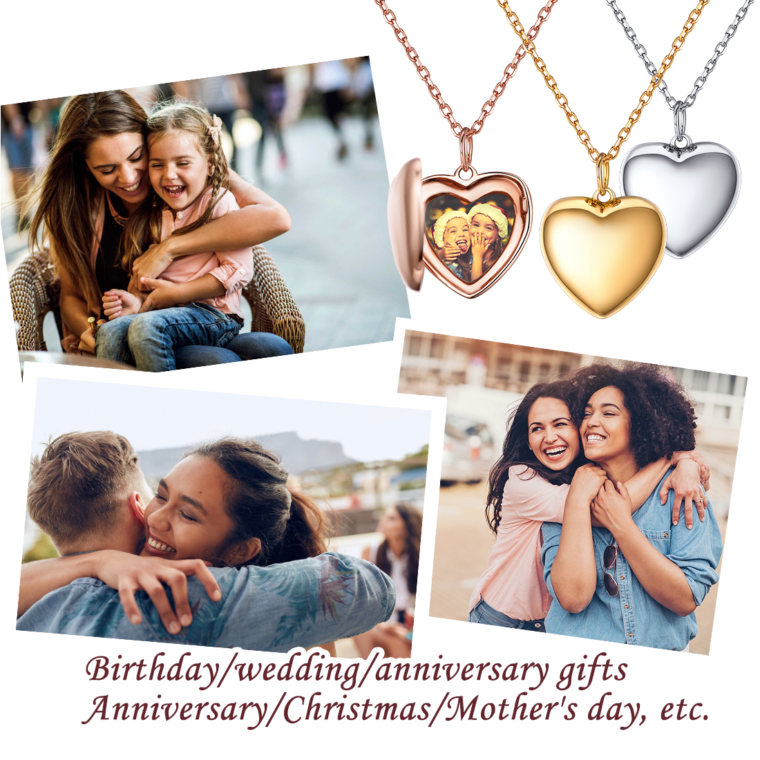 Personalized Heart Locket Necklace with Pictures For Women