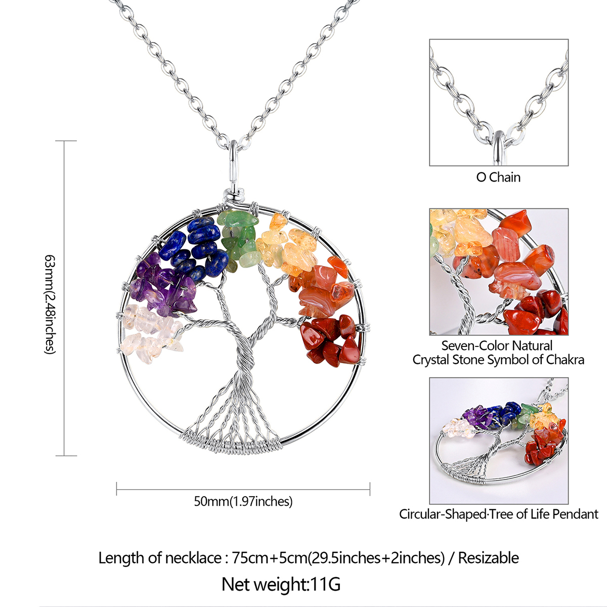 Flash Sale 7 Charka Tree of Life Necklace