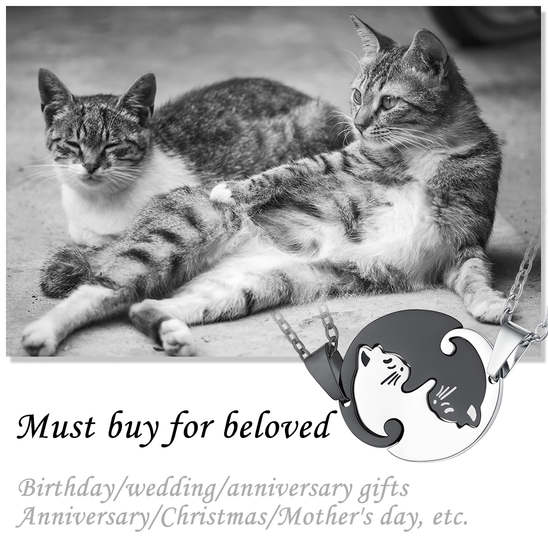 Couple's Name Engraved Cat Necklace