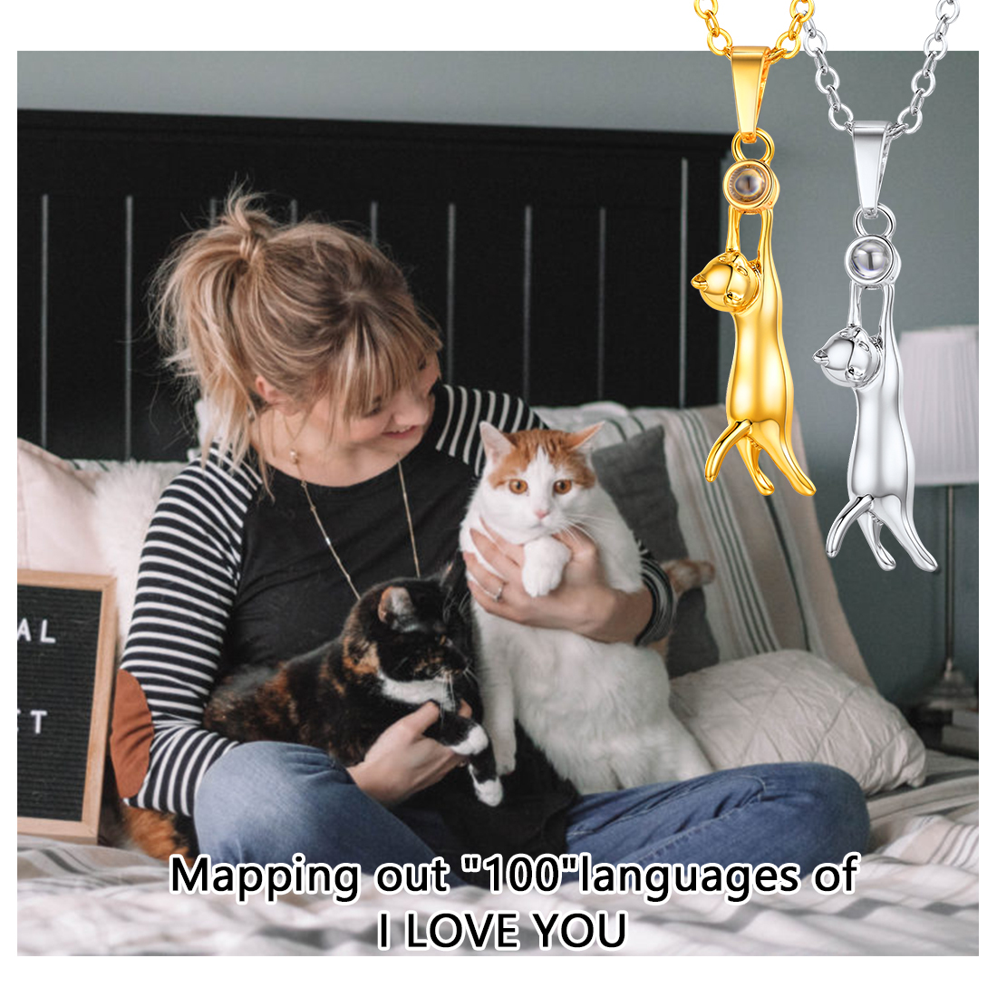 Projection Cat I Love You Necklace for Women