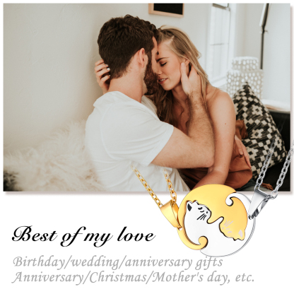 Personalized Couple's Name Engraved Cat Necklace gift for lover