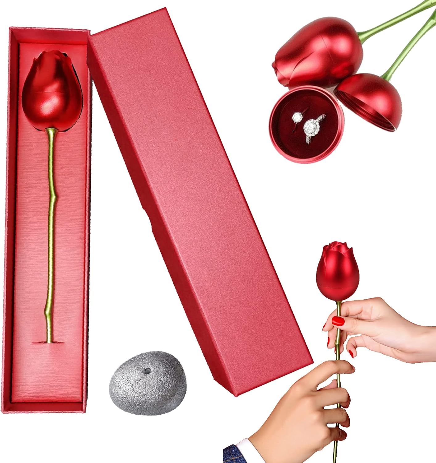 Red Rose Box Ring Case Jewelry Storage Case