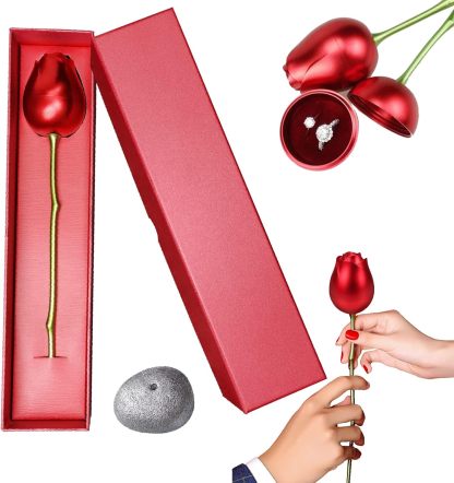 Red Rose Box Ring Case Jewelry Storage Case