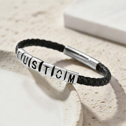 Personalized Leather Bracelet with Initial Beads Name Gift for Husband