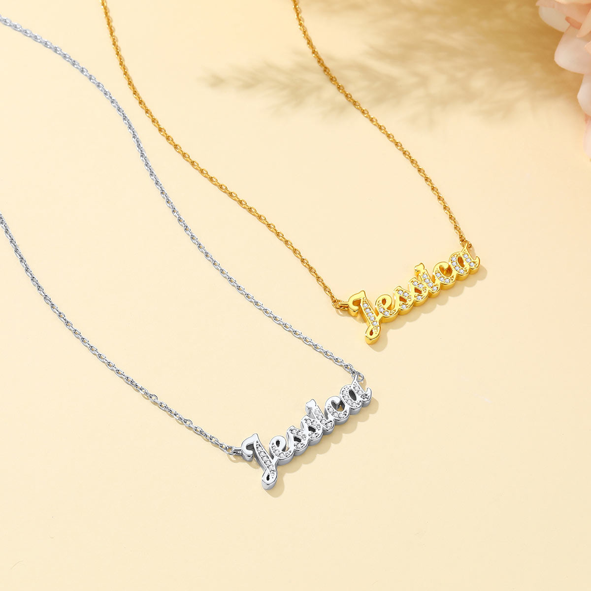 Personalized CZ Nameplate Necklace for Her