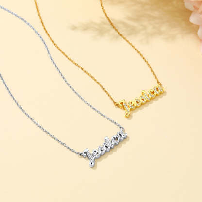 Personalized CZ Nameplate Necklace for Her