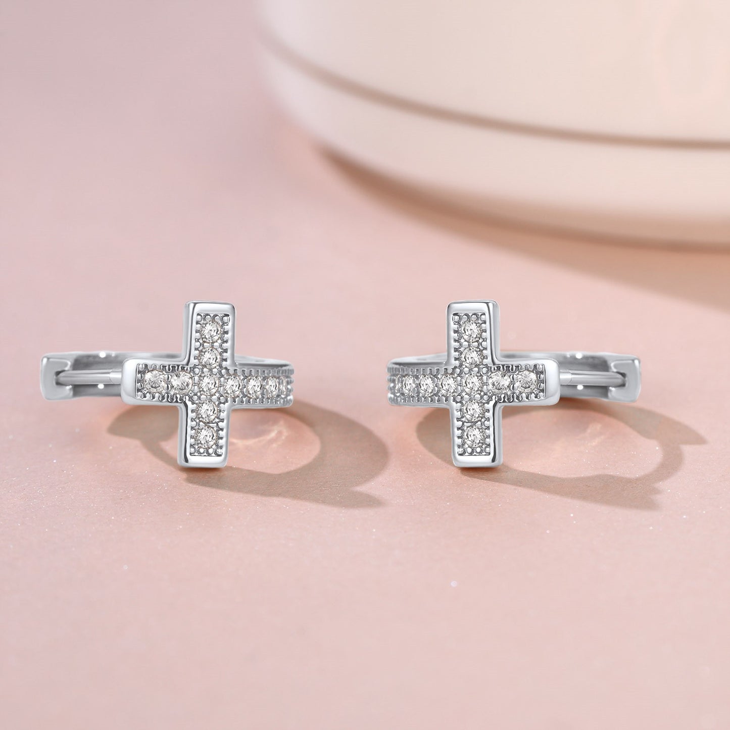 Flash Sale CZ Cross Huggie Hoop Earrings for Women