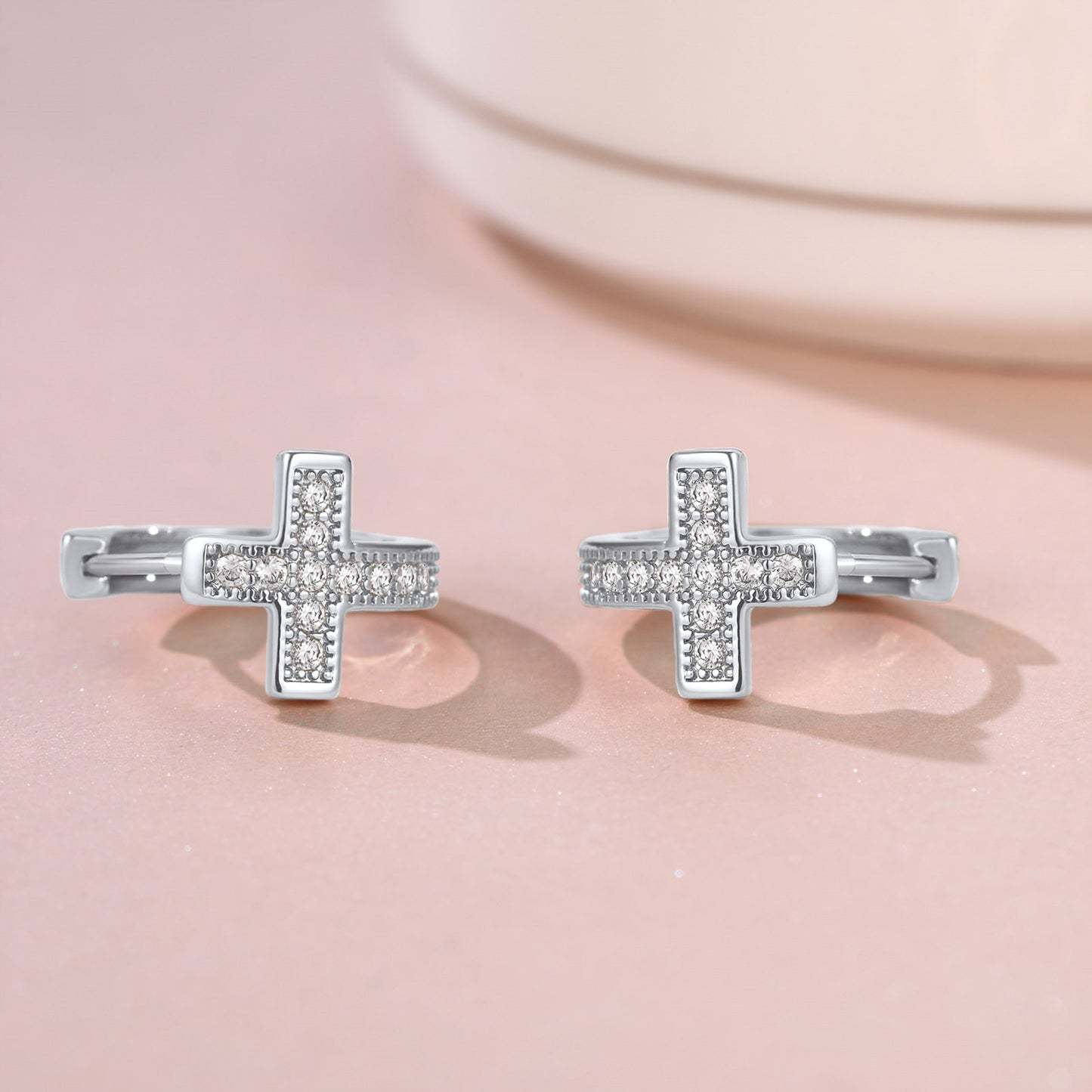 Flash Sale CZ Cross Huggie Hoop Earrings for Women