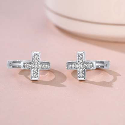 Flash Sale CZ Cross Huggie Hoop Earrings for Women