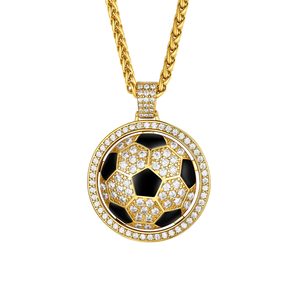Iced Out CZ Spinning Soccer Ball Pendant Necklace