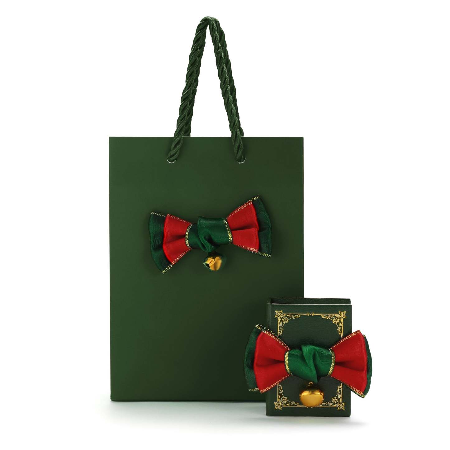 Vintage Book Shaped Gift Box and Gift Bag Green Ring Box