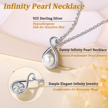 925 Sterling Silver Infinity Pearl Necklaces for Women 