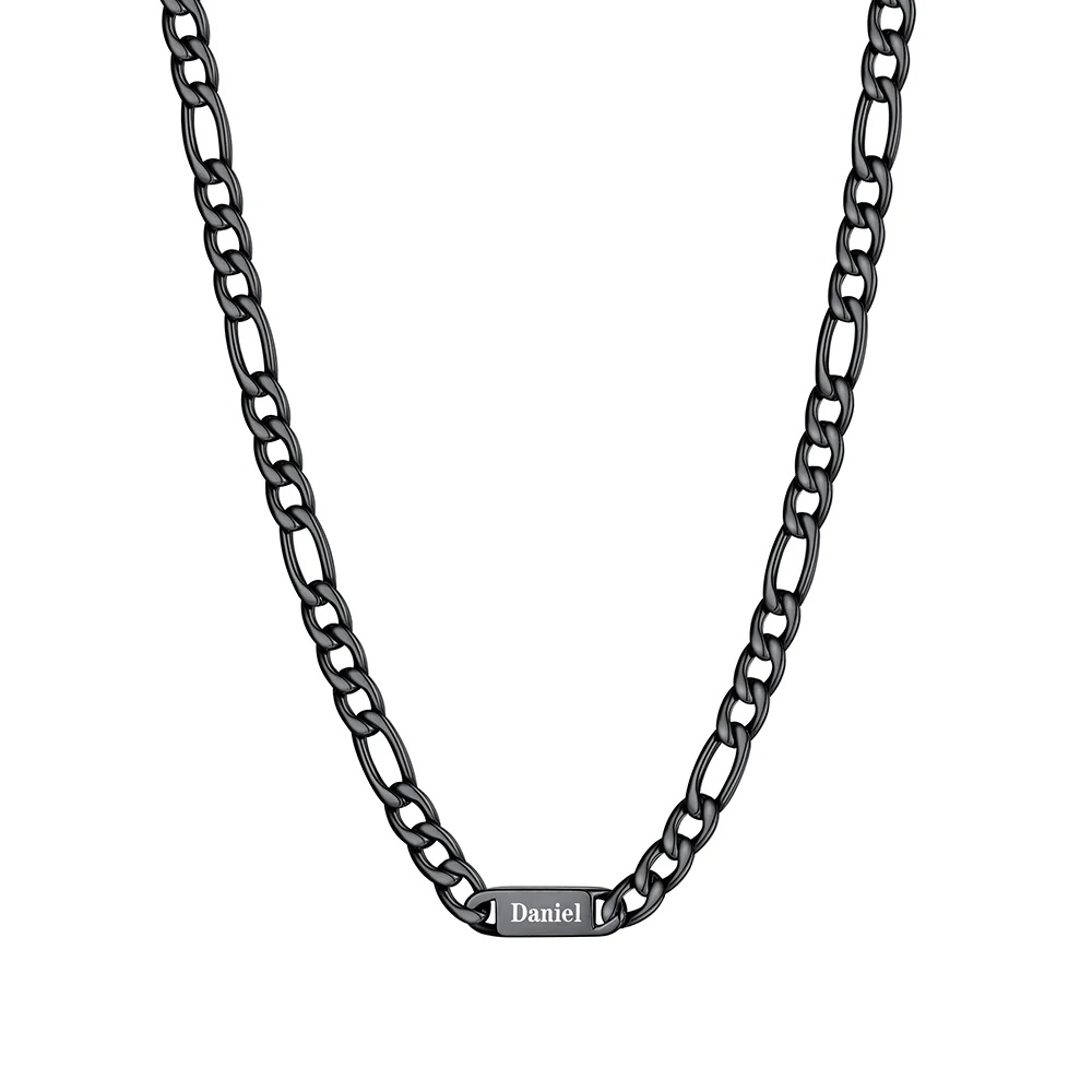 7mm 1 Name black Multi Name Figaro Chain 