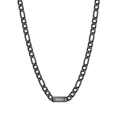 7mm 1 Name black Multi Name Figaro Chain 