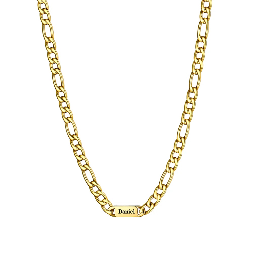 7mm 1 Names gold Multi Name Figaro Chain 