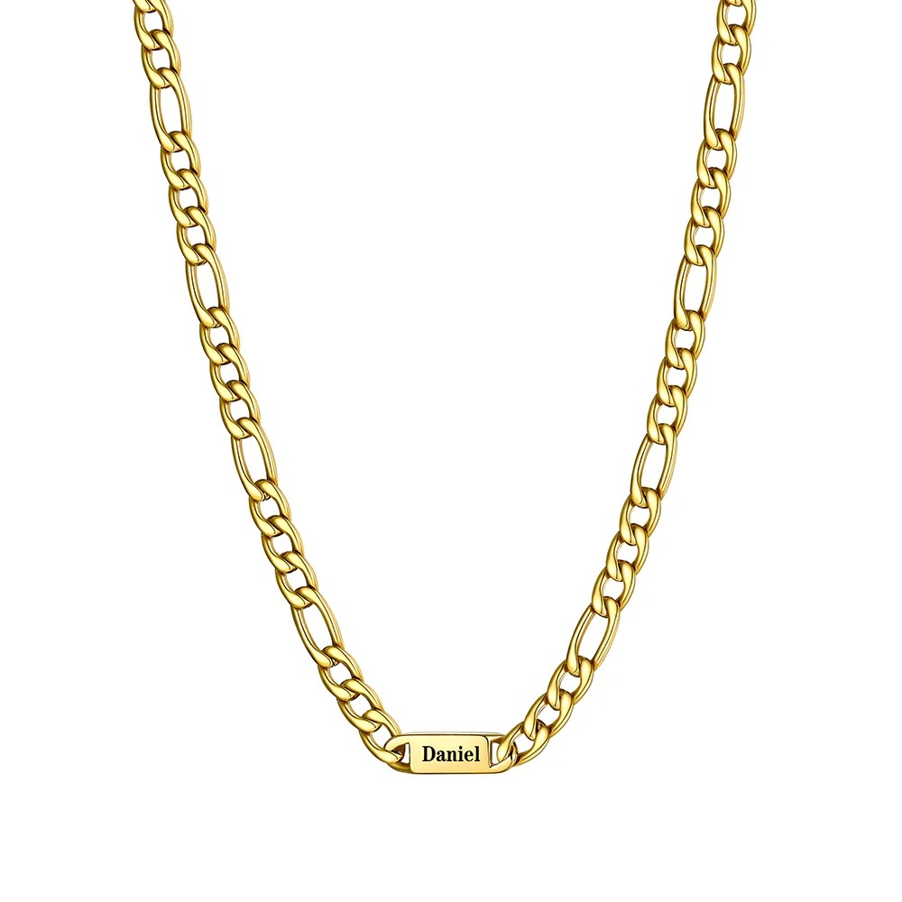 7mm 1 Names gold Multi Name Figaro Chain 
