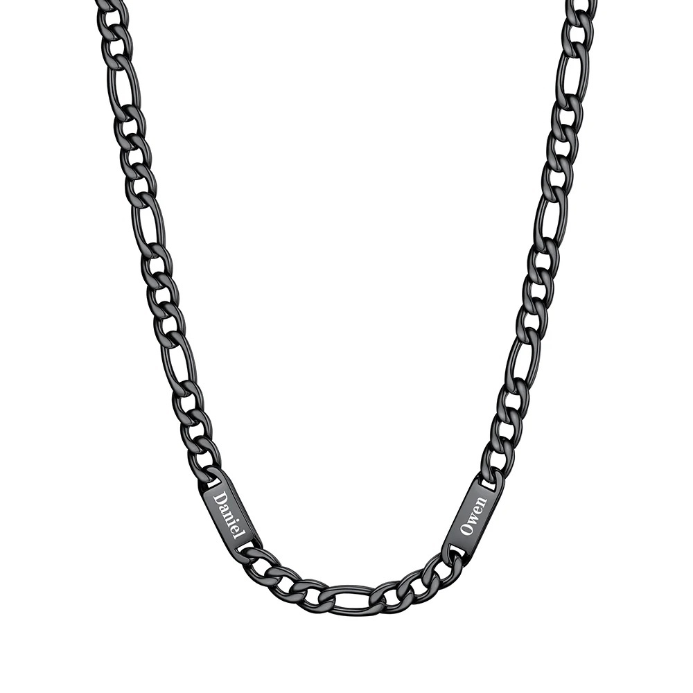 7mm 2 Names black Multi Name Figaro Chain 