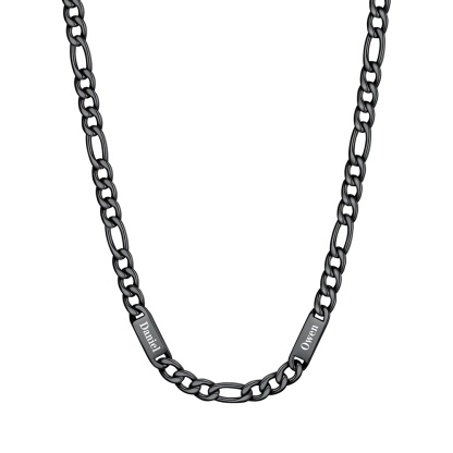 7mm 2 Names black Multi Name Figaro Chain 
