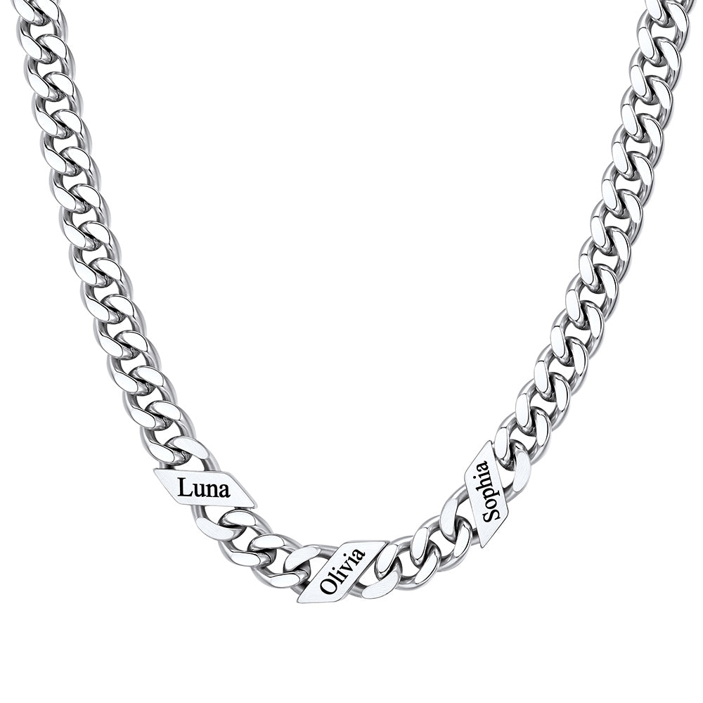 Custom Names Cuban Chain Necklace 7/9/12MM Silver
