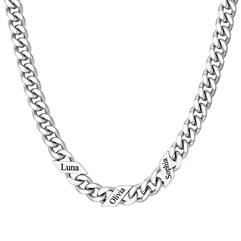 Custom Names Cuban Chain Necklace 7/9/12MM Silver