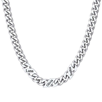 Custom Names Cuban Chain Necklace 7/9/12MM Silver