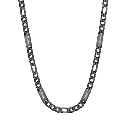 7mm 4 Names black Multi Name Figaro Chain 
