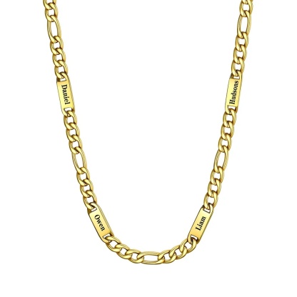 7mm 4 Names gold Multi Name Figaro Chain 