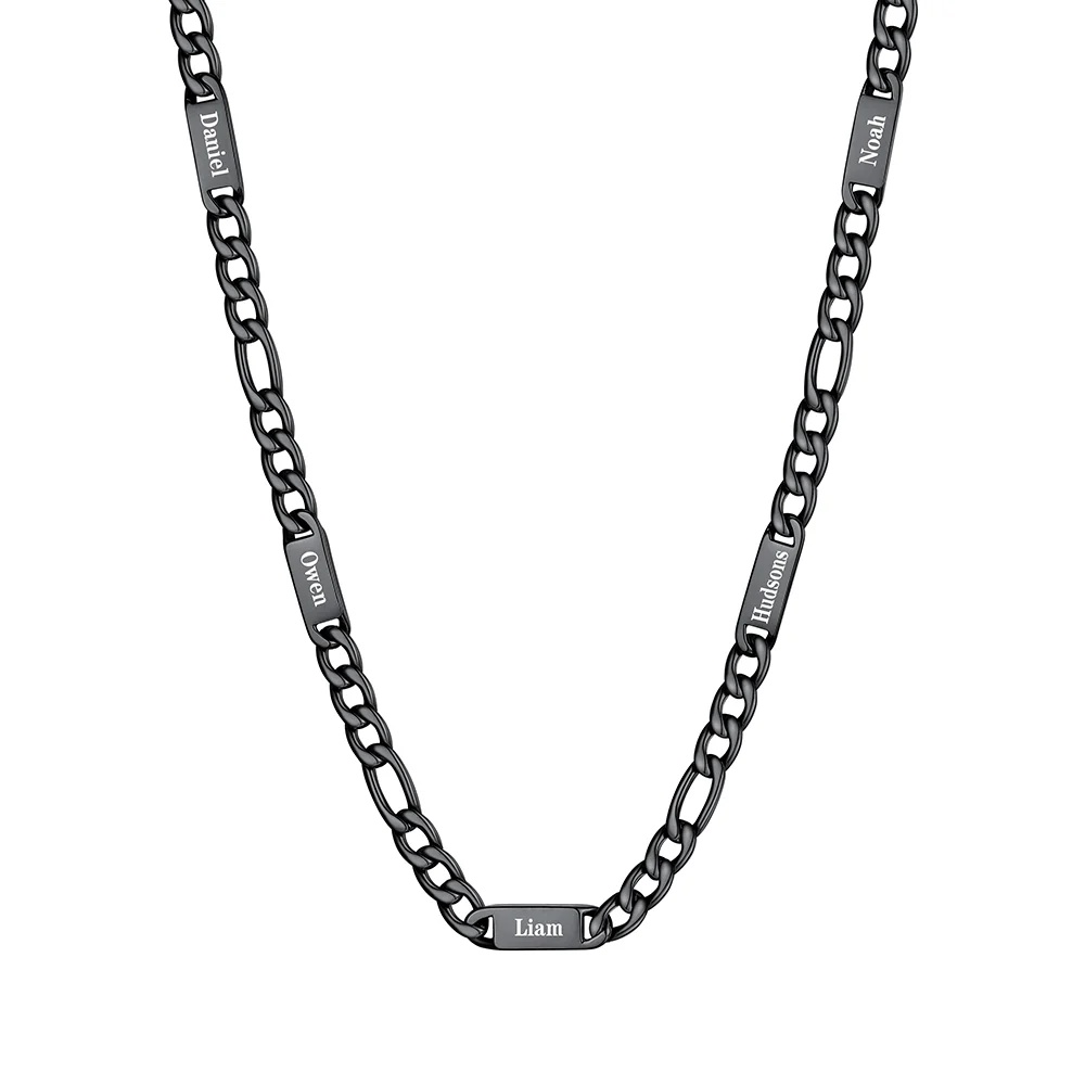 7mm 5 Names black Multi Name Figaro Chain 