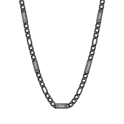 7mm 5 Names black Multi Name Figaro Chain 