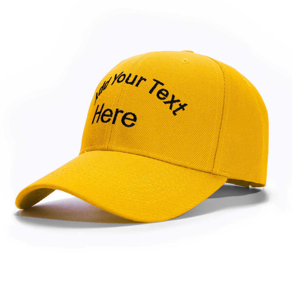 Custom Yellow Hat Baseball Cap with Embroidery with Curved Text