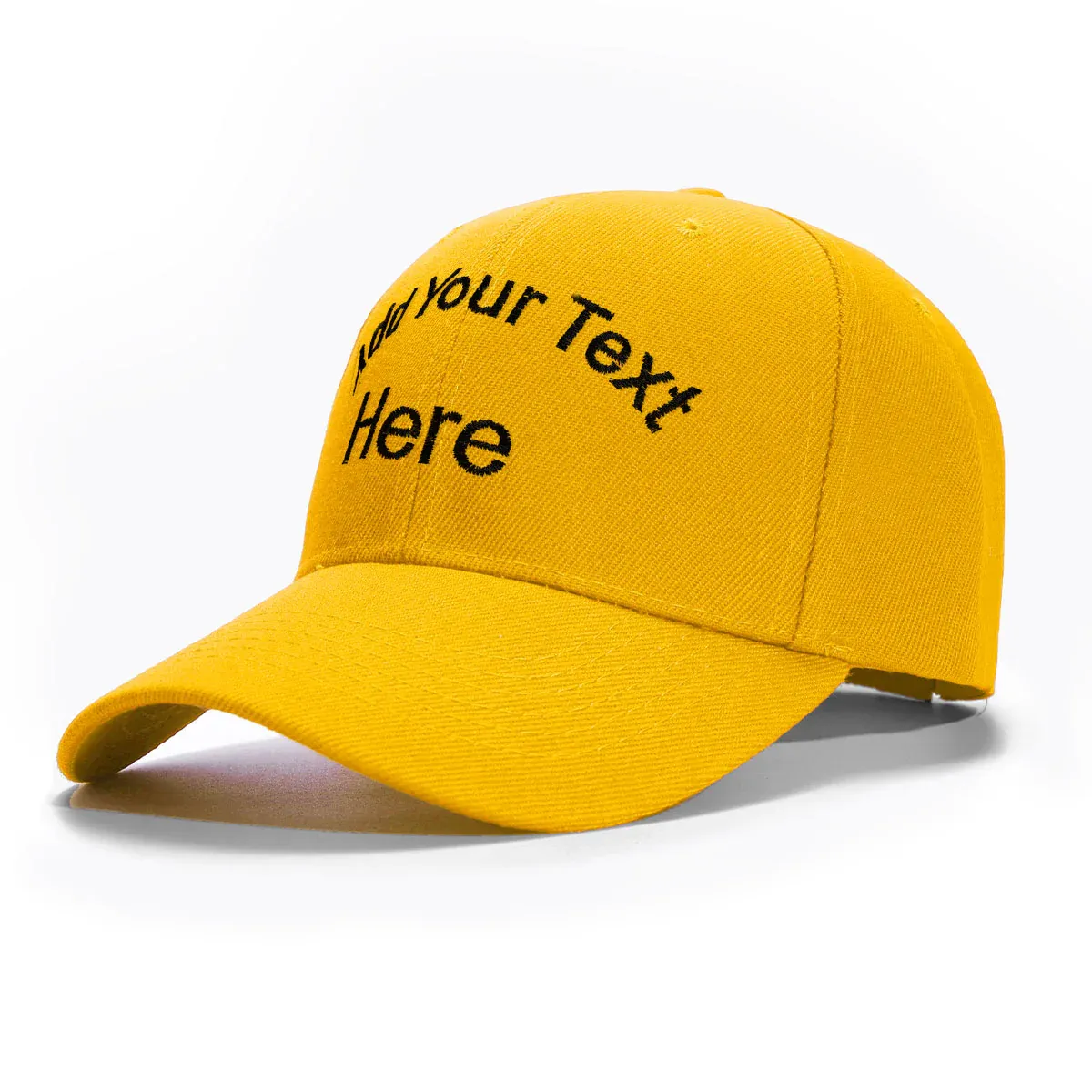 Custom Yellow Hat Baseball Cap with Embroidery with Curved Text