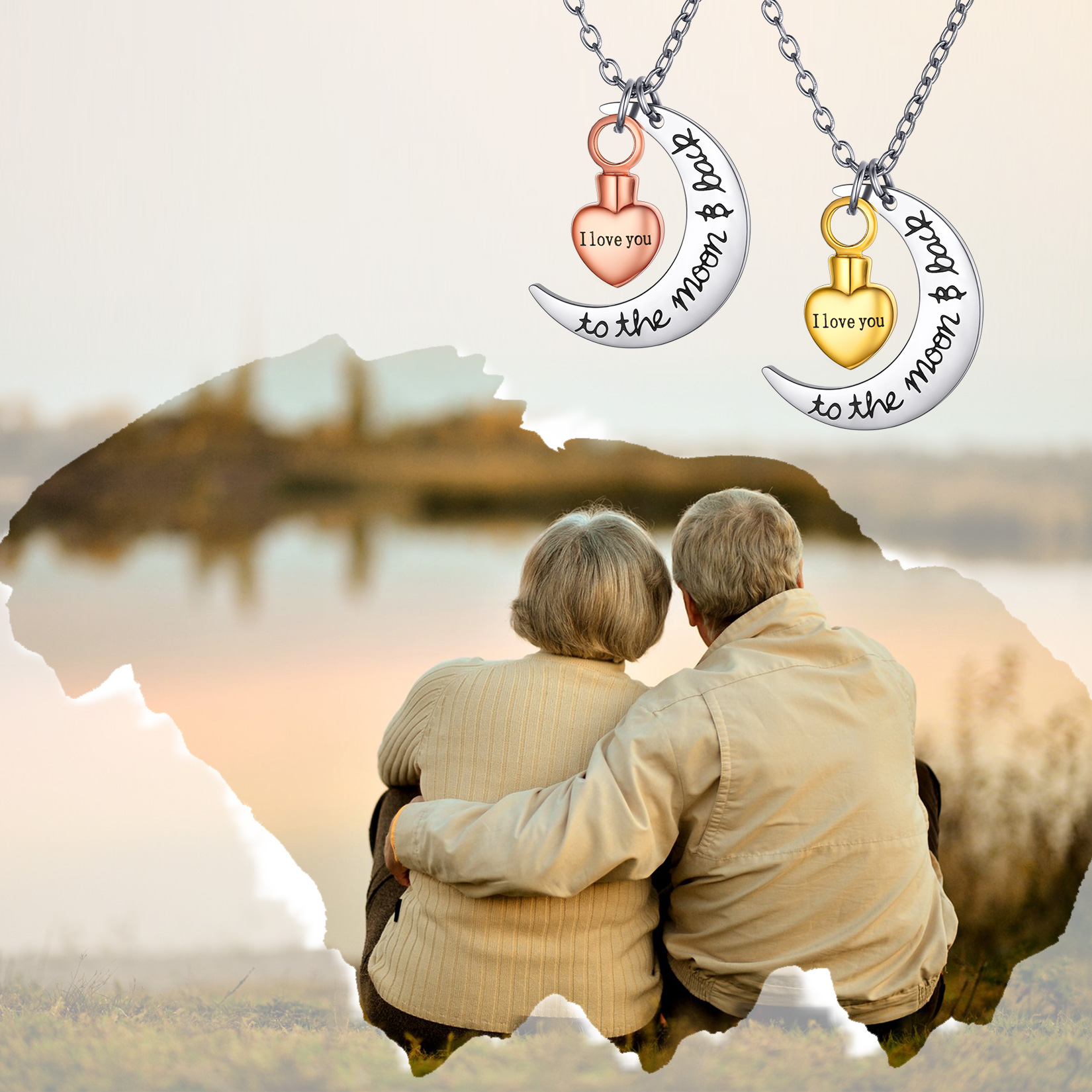 Moon Heart Urn Necklaces for Ashes Cremation 