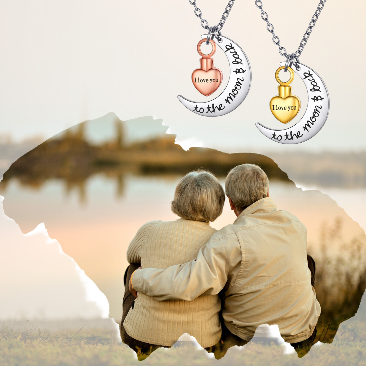 Moon Heart Urn Necklaces for Ashes Cremation 