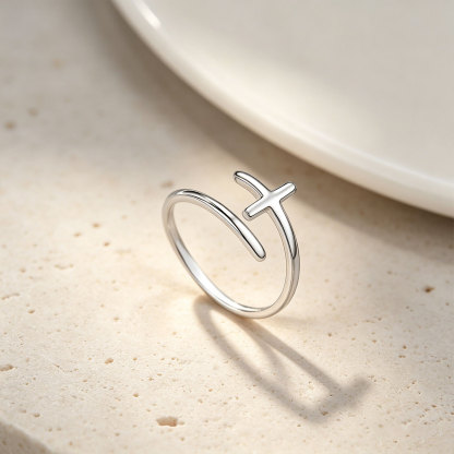 S925 Sterling Silver Infinity Cross Ring